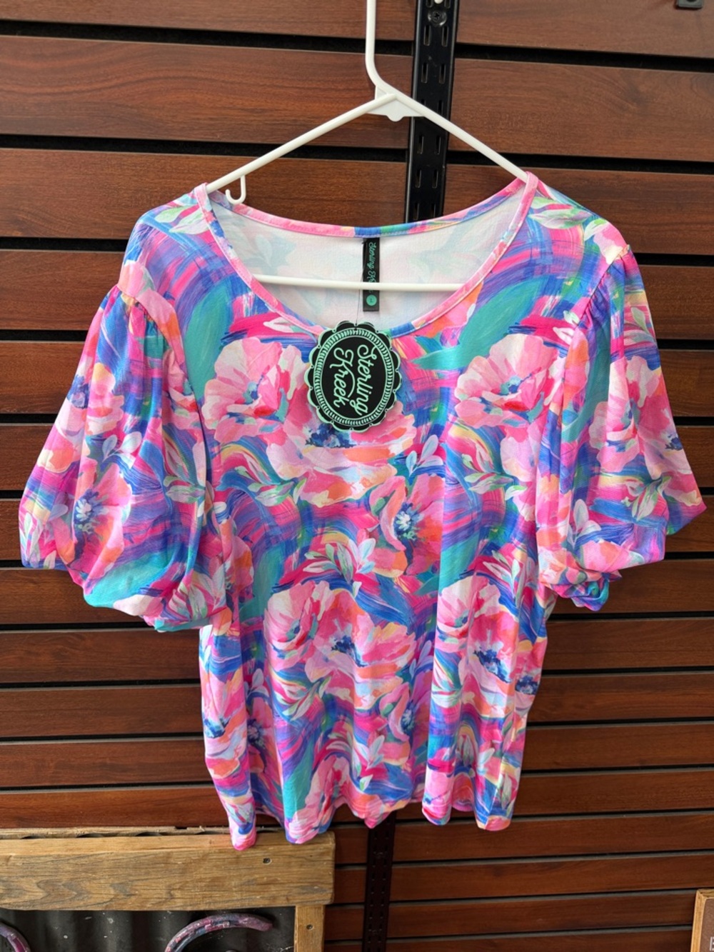 Floral Puff-Sleeve Tee in Pink Multi